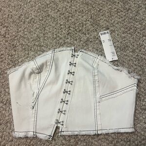 Urban Outfitters | Bustier Corset Jean White Crop Top Large